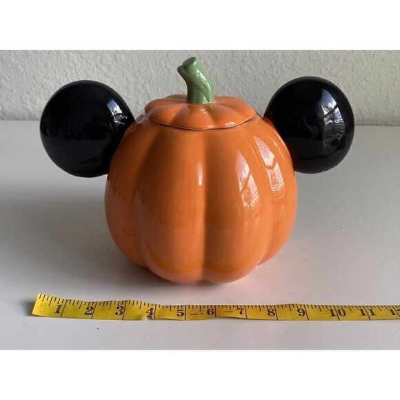 Disney Mickey Mouse Halloween Jack-O’-Lantern Pumpkin Ceramic Cookie Jar NEW - Picture 6 of 9